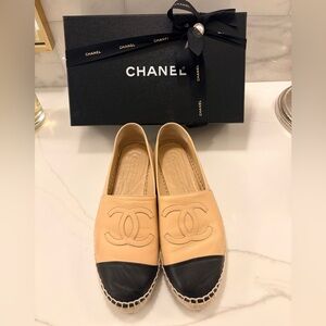 Chanel Women's Lambskin Beige and Black Espadrilles